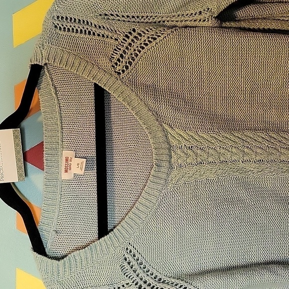 Mossimo Women's Cable Knit Linen Blend Crew Sweater Heathered Green Blue Size L - Picture 5 of 10